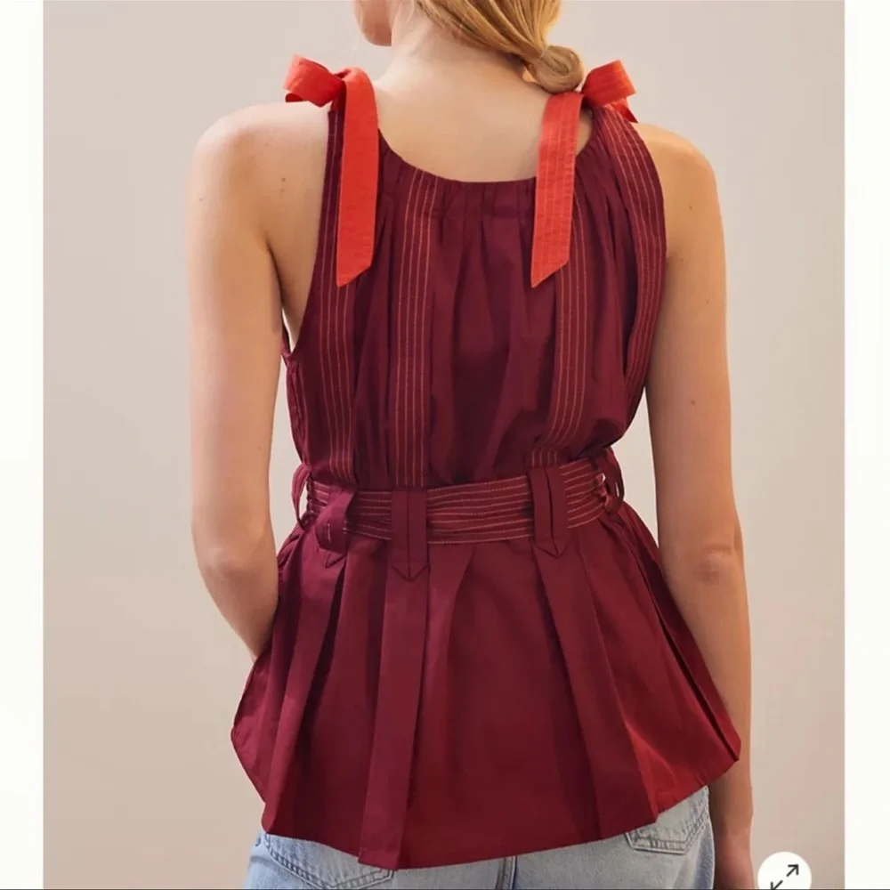 Anthropologie Pleated Brick Tie-Strap Stylish Crop Top - Picture 4 of 4